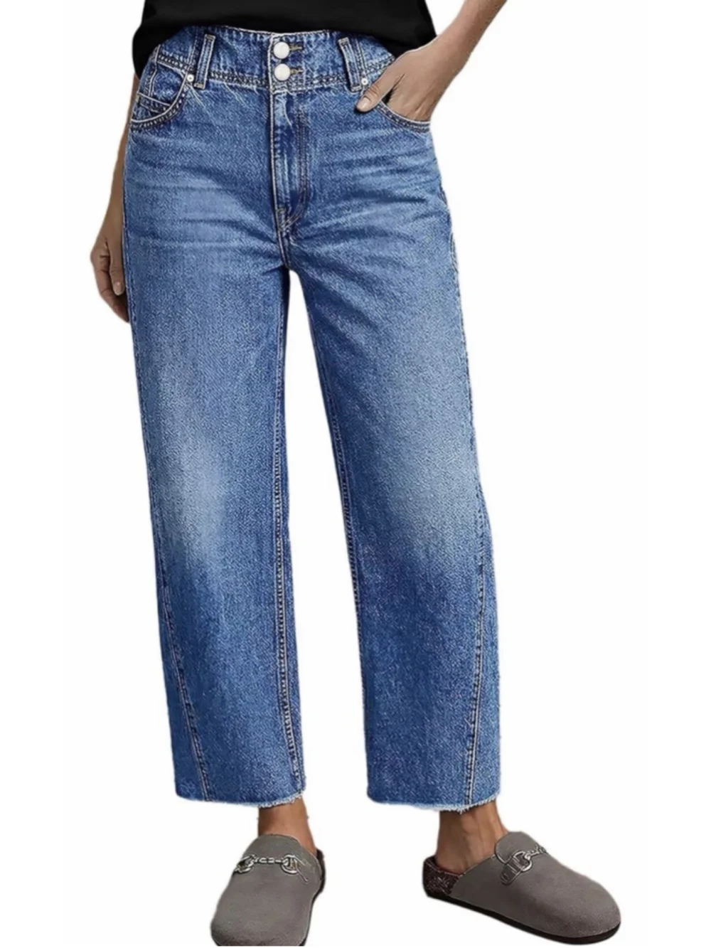 Flamingals High Rise Straight Leg Jeans for Women Wash Raw Hem L